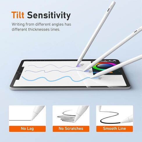 Stylus Pen for iPad, 10Mins Fast Charging Apple iPad Pencil, Palm Rejection & Anti Lost Lanyard, Magnetic ipad Pen Work for iPad 6/7/8/9/10, iPad Air 3rd/4th/5th, iPad Mini 5/6th, iPad Pro 11"/12.9" in Saudi Arabia