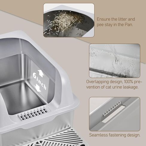 MIRAFIT Cat Litter Box Stainless Steel XL with High Sides Enclosure Lid, Extra Large Covered Metal Kitty Litter Box with Litter Pan, Anti-Leakage & Odorless, Easy Cleaning, Litter Scoop Included in Saudi Arabia