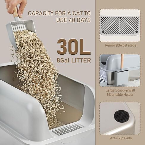 MIRAFIT Cat Litter Box Stainless Steel XL with High Sides Enclosure Lid, Extra Large Covered Metal Kitty Litter Box with Litter Pan, Anti-Leakage & Odorless, Easy Cleaning, Litter Scoop Included in Saudi Arabia