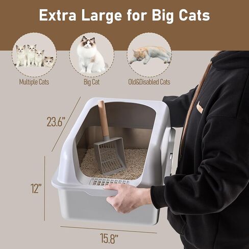 MIRAFIT Cat Litter Box Stainless Steel XL with High Sides Enclosure Lid, Extra Large Covered Metal Kitty Litter Box with Litter Pan, Anti-Leakage & Odorless, Easy Cleaning, Litter Scoop Included in Saudi Arabia