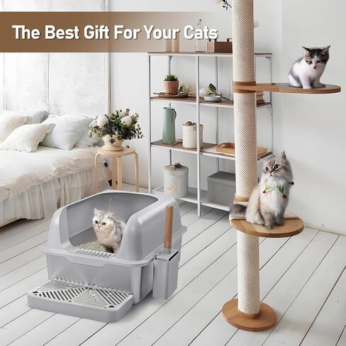 MIRAFIT Cat Litter Box Stainless Steel XL with High Sides Enclosure Lid, Extra Large Covered Metal Kitty Litter Box with Litter Pan, Anti-Leakage & Odorless, Easy Cleaning, Litter Scoop Included in Saudi Arabia