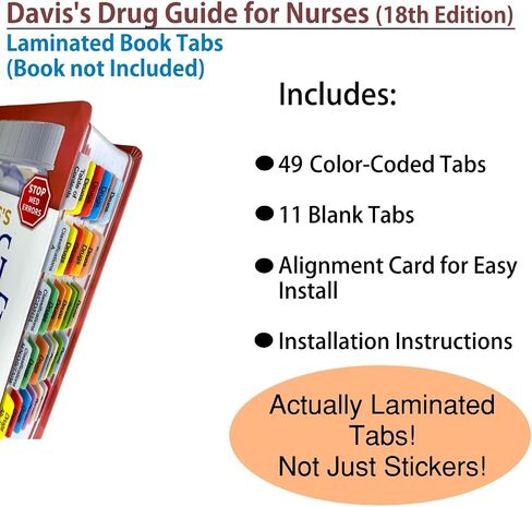 Book Tabs for Davis's Drug Guide for Nurses 18th Edition. Laminated, Color-Coded and Repositionable with Alignment Card for Easy Installation (Book not Included) in Saudi Arabia