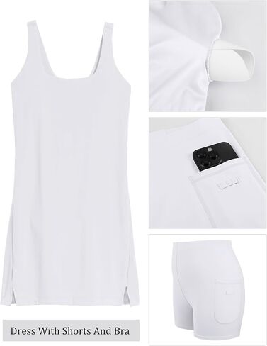 Becotal Womens Tennis Dress with Built in Shorts and Bra Athletic Workout Exercise Golf Dress Scoop Neck Mini Dress 2024 in Saudi Arabia