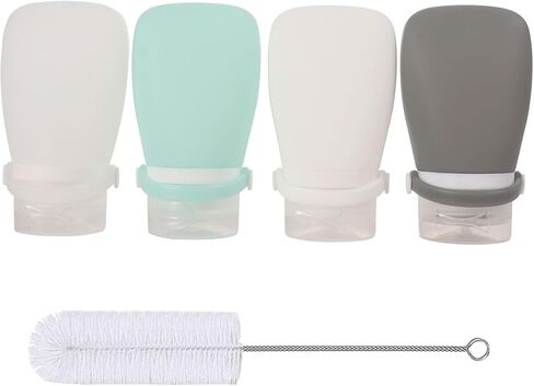 كسولي 4 عبوات 3 أونصة. ضغط زجاجات تتبيلة السلطة بحزام التثبيت | حاوية خلع الملابس الصغيرة للذهاب | زجاجات بهار زجاجة صلصة محمولة | سيليكون صالح للطعام، خالٍ من مادة BPA in Kuwait