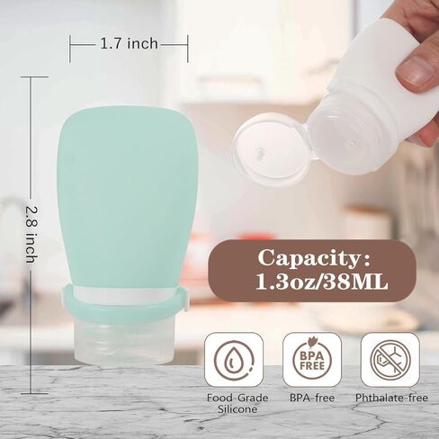 كسولي 4 عبوات 3 أونصة. ضغط زجاجات تتبيلة السلطة بحزام التثبيت | حاوية خلع الملابس الصغيرة للذهاب | زجاجات بهار زجاجة صلصة محمولة | سيليكون صالح للطعام، خالٍ من مادة BPA in Kuwait