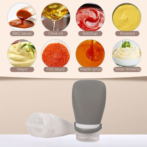 كسولي 4 عبوات 3 أونصة. ضغط زجاجات تتبيلة السلطة بحزام التثبيت | حاوية خلع الملابس الصغيرة للذهاب | زجاجات بهار زجاجة صلصة محمولة | سيليكون صالح للطعام، خالٍ من مادة BPA in Kuwait