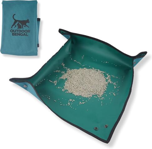 صندوق فضلات القطط للسفر (3 في 1) من OutdoorBengal - صندوق فضلات محمول، قابل للطي، كيس مانع للتسرب مع غطاء، مغرفة صغيرة (مجموعة كاملة للطائرة والسيارة والشاحنة والتخييم والسفر مع القطط) in Kuwait