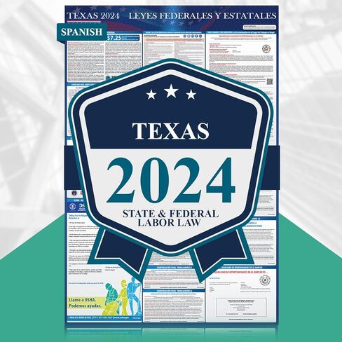 مجموعة ملصقات قانون العمل في تكساس لعام 2024 - تتضمن منشورات فيدرالية وحكومية. متوافق مع OSHA، وFLSA، وFMLA، وتحديثات EEOC - يلزم النشر على ملصق مصفح عالي التحمل مقاس 24 بوصة × 36 بوصة in Kuwait