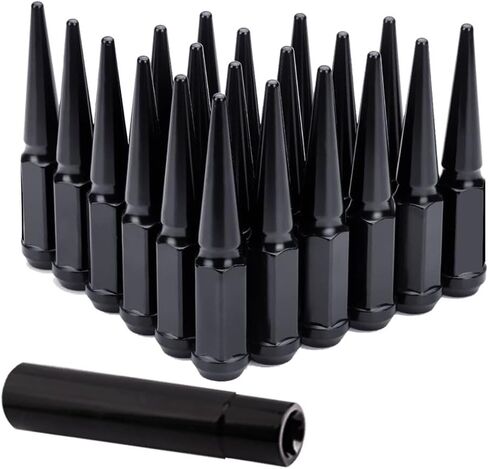 24 قطعة M14 x 1.5 مخروطي أسود/مخروطي منتفخ عجلة مقعد صواميل مع مفتاح مقبس واحد متوافق مع Ford 2015-2017 F-150 2003-2016 F-250 F-350 1999-2019 Chevy Silverado GMC Sierra 2012-2022 Ram 1500 in Kuwait