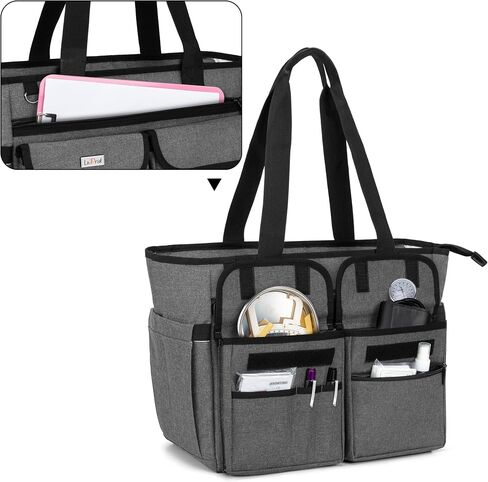 LoDrid Nurse Tote Bag with Bottom Padded Pad, Nurse Bags and Totes for Work, with Separated Storage Laptop Layer (up to 15.6 Inch), Nurse Bag with Large Compartment, Gray, Bag Only in Saudi Arabia