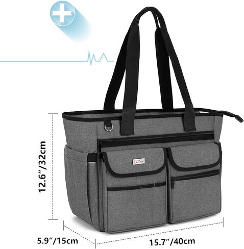 LoDrid Nurse Tote Bag with Bottom Padded Pad, Nurse Bags and Totes for Work, with Separated Storage Laptop Layer (up to 15.6 Inch), Nurse Bag with Large Compartment, Gray, Bag Only in Saudi Arabia
