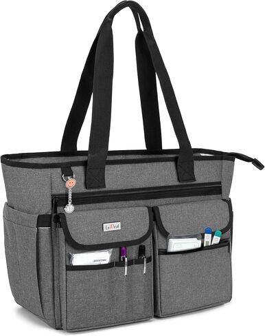 LoDrid Nurse Tote Bag with Bottom Padded Pad, Nurse Bags and Totes for Work, with Separated Storage Laptop Layer (up to 15.6 Inch), Nurse Bag with Large Compartment, Gray, Bag Only in Saudi Arabia