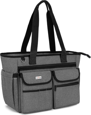 LoDrid Nurse Tote Bag with Bottom Padded Pad, Nurse Bags and Totes for Work, with Separated Storage Laptop Layer (up to 15.6 Inch), Nurse Bag with Large Compartment, Gray, Bag Only in Saudi Arabia