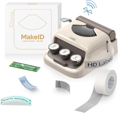 Makeid Q1 Label Maker Machine with Tape HD(300dpi), ONE-Click Time Printing Bluetooth Label Makers for Home Office, Compatible with iOS & Android - Clear Prints, Multiple Templates Font, Retro Design in Saudi Arabia