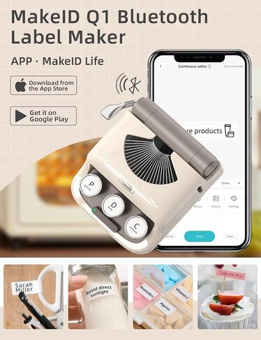 Makeid Q1 Label Maker Machine with Tape HD(300dpi), ONE-Click Time Printing Bluetooth Label Makers for Home Office, Compatible with iOS & Android - Clear Prints, Multiple Templates Font, Retro Design in Saudi Arabia