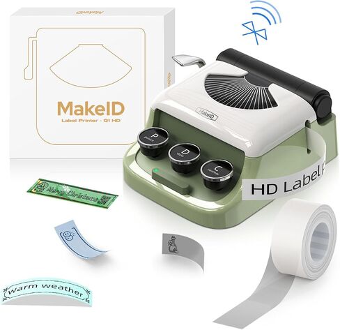 Makeid Q1 Label Maker Machine with Tape HD(300dpi), ONE-Click Time Printing Bluetooth Label Makers for Home Office, Compatible with iOS & Android - Clear Prints, Multiple Templates Font, Retro Design in Saudi Arabia