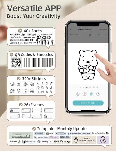 Makeid Q1 Label Maker Machine with Tape HD(300dpi), ONE-Click Time Printing Bluetooth Label Makers for Home Office, Compatible with iOS & Android - Clear Prints, Multiple Templates Font, Retro Design in Saudi Arabia