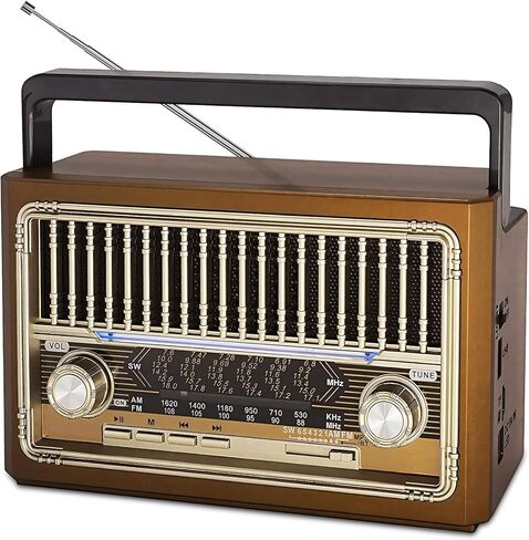 راديو YUNTUBUK ريترو المحمول AM FM، استقبال قوي، راديو عتيق محمول على الموجات القصيرة مزود بسماعات بلوتوث، مصباح يدوي، يدعم بطاقة TF، قرص USB للمنزل والمطبخ في الهواء الطلق in Kuwait