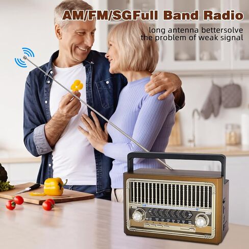 راديو YUNTUBUK ريترو المحمول AM FM، استقبال قوي، راديو عتيق محمول على الموجات القصيرة مزود بسماعات بلوتوث، مصباح يدوي، يدعم بطاقة TF، قرص USB للمنزل والمطبخ في الهواء الطلق in Kuwait