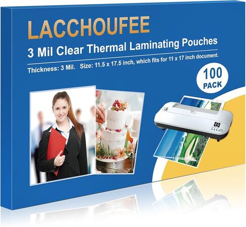 عبوة من 100 ورقة تغليف من Lacchoufee، سعة 3 مل، أكياس تصفيح حرارية شفافة مقاس 11 × 17 بوصة، ورق مصفح لآلة التغليف، وبطاقة العمل، والصور، والملصقات، واللوازم المكتبية والمدرسية in Kuwait