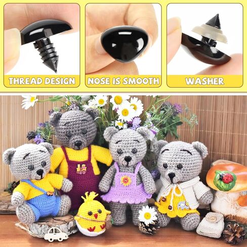 CZWESTC 100 Pcs Plastic Safety Noses for Amigurumi, Safety Noses for Stuffed Animals, Safety Noses for Crochet Toy Noses with Washers 15mm 18mm 21mm 24mm 30mm, for Crafts Dolls DIY(Black) in Kuwait