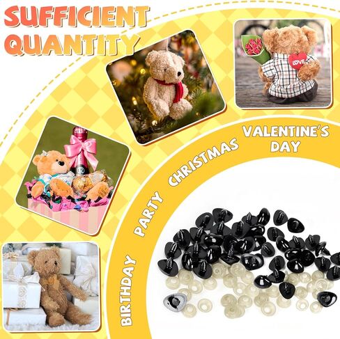 CZWESTC 100 Pcs Plastic Safety Noses for Amigurumi, Safety Noses for Stuffed Animals, Safety Noses for Crochet Toy Noses with Washers 15mm 18mm 21mm 24mm 30mm, for Crafts Dolls DIY(Black) in Kuwait