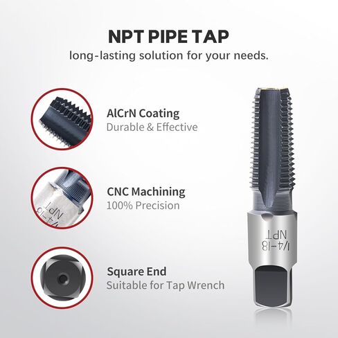 صنبور أنابيب ColumPRO 1/4"-18 NPT مع طلاء AlCrN، فولاذ عالي السرعة عالي التحمل للتنصت على الفولاذ المقاوم للصدأ والمعادن والنحاس والبولي فينيل كلوريد in Saudi Arabia