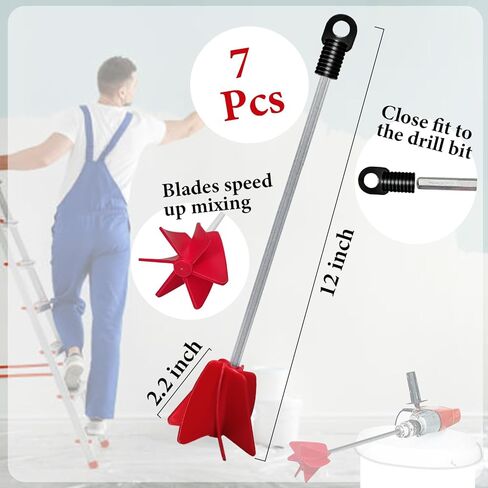 conehoy 7 قطع 12 بوصة محرك الطلاء للحفر، خلاط الحفر القابل لإعادة الاستخدام، خلاط الراتنج، خلاط الطلاء الحلزوني لمعظم التدريبات مزيج الراتنج، الطلاء، طلاء السيراميك in Kuwait