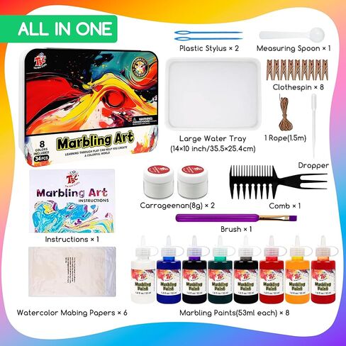 TBC The Best Crafts 32pcs Marbling Kit For Kids Value Bundle Marble Art Pack 8 Marbling Inks(53ml Each) Painting on Water in Kuwait