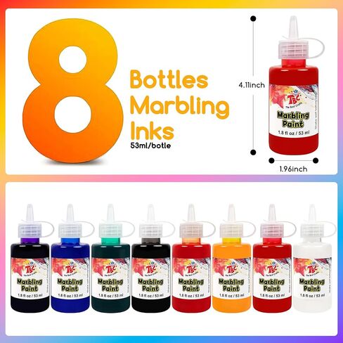 TBC The Best Crafts 32pcs Marbling Kit For Kids Value Bundle Marble Art Pack 8 Marbling Inks(53ml Each) Painting on Water in Kuwait