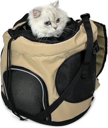 Pet Carrier Backpack for Cats Dogs, Portable Dog Travel Carrier, Breathable Kitten Backpack Soft-Sided Carriers, Airline Approved Cat Carrier Ideal for Hiking Camping Outdoor (Light Khaki) in Kuwait