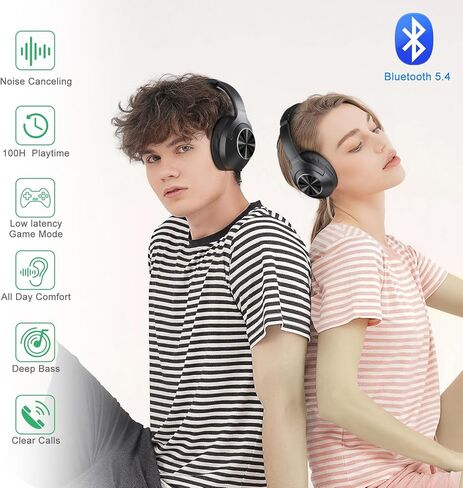 Qaekie Upgraded Active Noise Cancelling Headphones - Ajustable Headband Wireless Over Ear Bluetooth Headphones Deep Bass, 80H Playtime Noise Canceling Headphones, Clear Calls for Travel/Home/Office in Kuwait