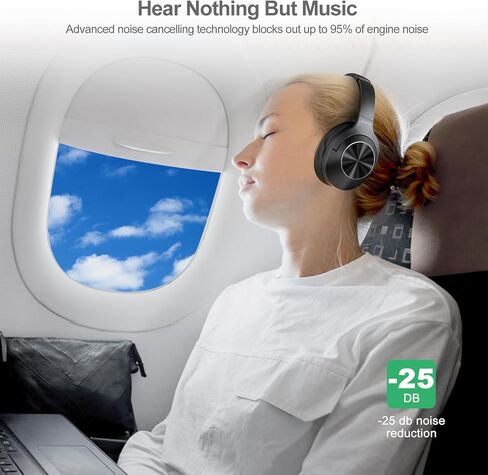 Qaekie Upgraded Active Noise Cancelling Headphones - Ajustable Headband Wireless Over Ear Bluetooth Headphones Deep Bass, 80H Playtime Noise Canceling Headphones, Clear Calls for Travel/Home/Office in Kuwait