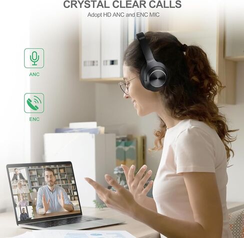 Qaekie Upgraded Active Noise Cancelling Headphones - Ajustable Headband Wireless Over Ear Bluetooth Headphones Deep Bass, 80H Playtime Noise Canceling Headphones, Clear Calls for Travel/Home/Office in Kuwait