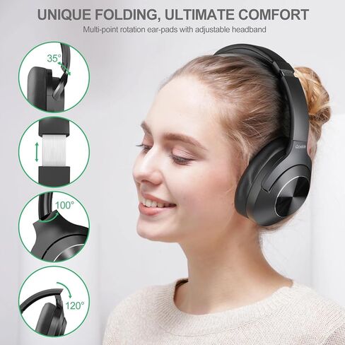 Qaekie Upgraded Active Noise Cancelling Headphones - Ajustable Headband Wireless Over Ear Bluetooth Headphones Deep Bass, 80H Playtime Noise Canceling Headphones, Clear Calls for Travel/Home/Office in Kuwait