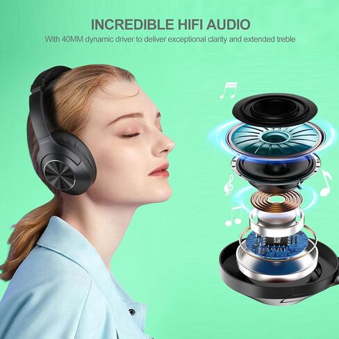 Qaekie Upgraded Active Noise Cancelling Headphones - Ajustable Headband Wireless Over Ear Bluetooth Headphones Deep Bass, 80H Playtime Noise Canceling Headphones, Clear Calls for Travel/Home/Office in Kuwait