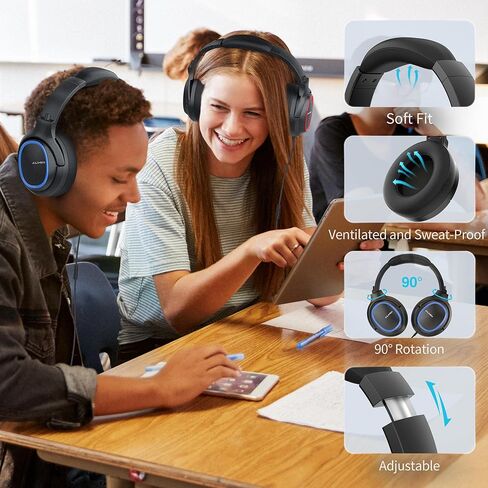 سماعات رأس AILIHEN Classroom سلكية مكونة من 5 سماعات فوق الأذن مع ميكروفون للطلاب والمراهقين والأطفال، وعزل الضوضاء قابل للتعديل وصوت ستيريو عالي الدقة بمقبس 3.5 مم لجهاز Chromebook والكمبيوتر المحمول (متعدد الألوان) in Kuwait