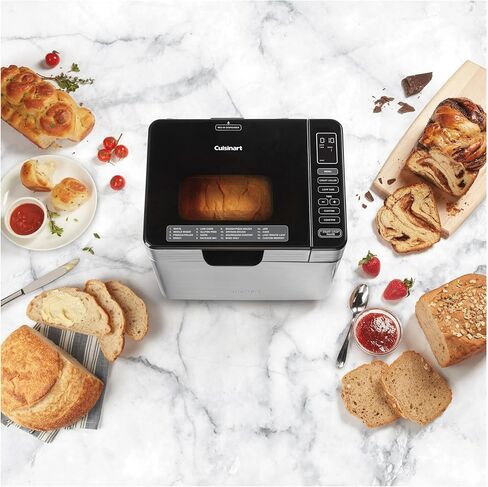 Cuisinart CBK-210 برنامج الحمل الحراري المخصص 16 برنامج قائمة سعة 2 رطل من الفولاذ المقاوم للصدأ المصنوع من الفولاذ المقاوم للصدأ مع كتاب طبخ الخبز محلي الصنع، و100 كيس خبز (3 عناصر) in Saudi Arabia