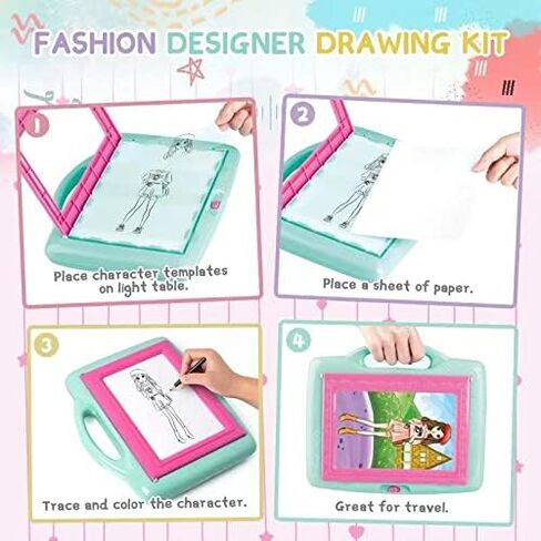 Zyerch Light Up Tracing Pad, Fashion Design Activity Kit for Girls, Eye-Soft Technology, 5 Colored Pencils, Gifts for Children Ages 6, 7, 8, 9, 10, (6035) , White in Kuwait