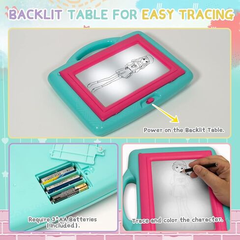 Zyerch Light Up Tracing Pad, Fashion Design Activity Kit for Girls, Eye-Soft Technology, 5 Colored Pencils, Gifts for Children Ages 6, 7, 8, 9, 10, (6035) , White in Kuwait