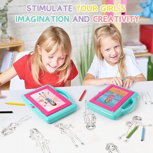 Zyerch Light Up Tracing Pad, Fashion Design Activity Kit for Girls, Eye-Soft Technology, 5 Colored Pencils, Gifts for Children Ages 6, 7, 8, 9, 10, (6035) , White in Kuwait