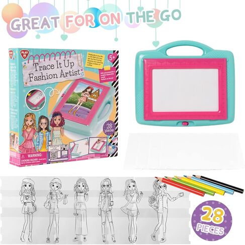 Zyerch Light Up Tracing Pad, Fashion Design Activity Kit for Girls, Eye-Soft Technology, 5 Colored Pencils, Gifts for Children Ages 6, 7, 8, 9, 10, (6035) , White in Kuwait