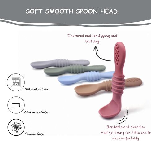 Cozinester Silicone Baby Spoon & Pre-Spoon Self Feeding - First Stage Infant Feeding Spoons - Bendable Baby Utensils for Parent & Self-Feeding, Teething Friendly (Set of 2) (Olive Green) in Saudi Arabia