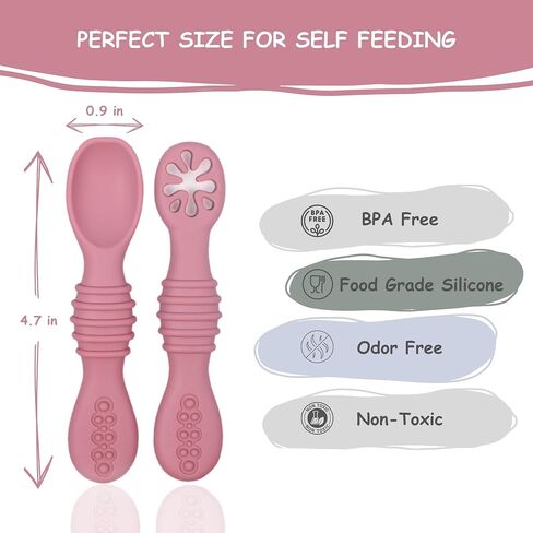 Cozinester Silicone Baby Spoon & Pre-Spoon Self Feeding - First Stage Infant Feeding Spoons - Bendable Baby Utensils for Parent & Self-Feeding, Teething Friendly (Set of 2) (Olive Green) in Saudi Arabia