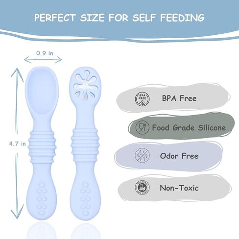 Cozinester Silicone Baby Spoon & Pre-Spoon Self Feeding - First Stage Infant Feeding Spoons - Bendable Baby Utensils for Parent & Self-Feeding, Teething Friendly (Set of 2) (Olive Green) in Saudi Arabia