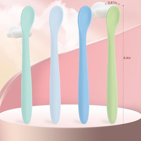 LOVEINUSA 4PCS Silicone Feeding Spoons, Baby Spoons Silicone Baby Utensils Training Spoons Infant Spoons for First Stage Baby and Parents in Saudi Arabia