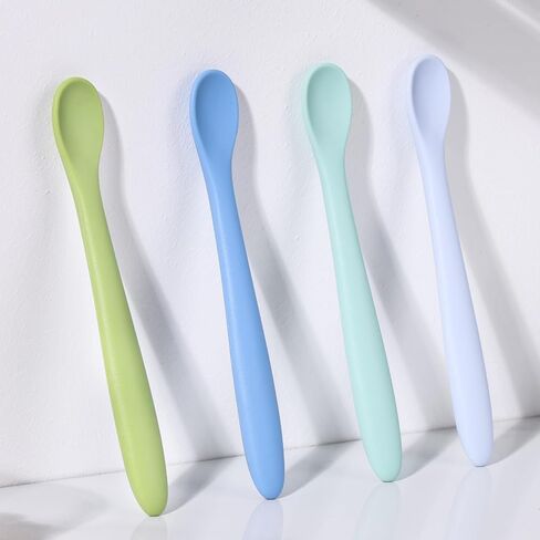 4 قطع من ملاعق تغذية السيليكون من LOVEINUSA، ملاعق الأطفال من السيليكون، أدوات تدريب الأطفال، ملاعق الأطفال للمرحلة الأولى من الأطفال والآباء in Kuwait