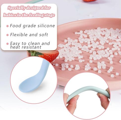 LOVEINUSA 4PCS Silicone Feeding Spoons, Baby Spoons Silicone Baby Utensils Training Spoons Infant Spoons for First Stage Baby and Parents in Saudi Arabia