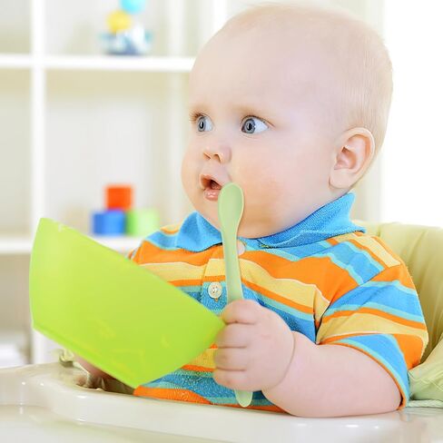 4 قطع من ملاعق تغذية السيليكون من LOVEINUSA، ملاعق الأطفال من السيليكون، أدوات تدريب الأطفال، ملاعق الأطفال للمرحلة الأولى من الأطفال والآباء in Kuwait