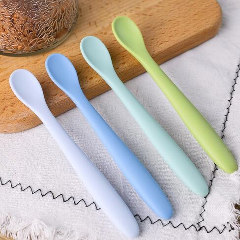LOVEINUSA 4PCS Silicone Feeding Spoons, Baby Spoons Silicone Baby Utensils Training Spoons Infant Spoons for First Stage Baby and Parents in Saudi Arabia